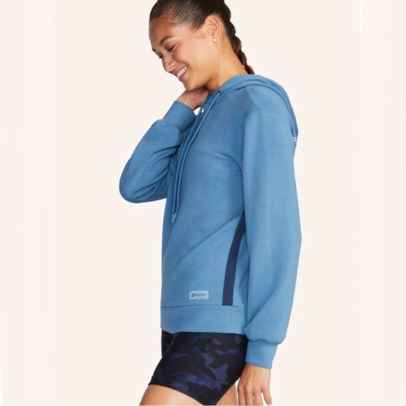 Peloton Satin Paneled Pullover Hoodie Blue Size Medium NWT - Picture 1 of 14